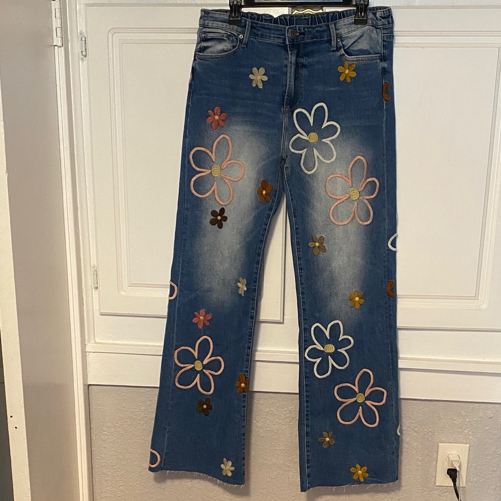 Floral Embroidered Wide Leg Jeans